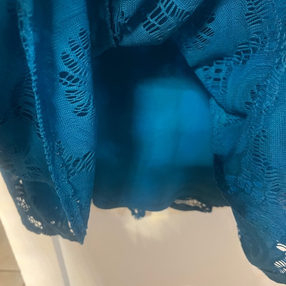 London Style Collection Turquoise circle Lace Overlay Sleeveless Dress sz14 - Picture 11 of 16